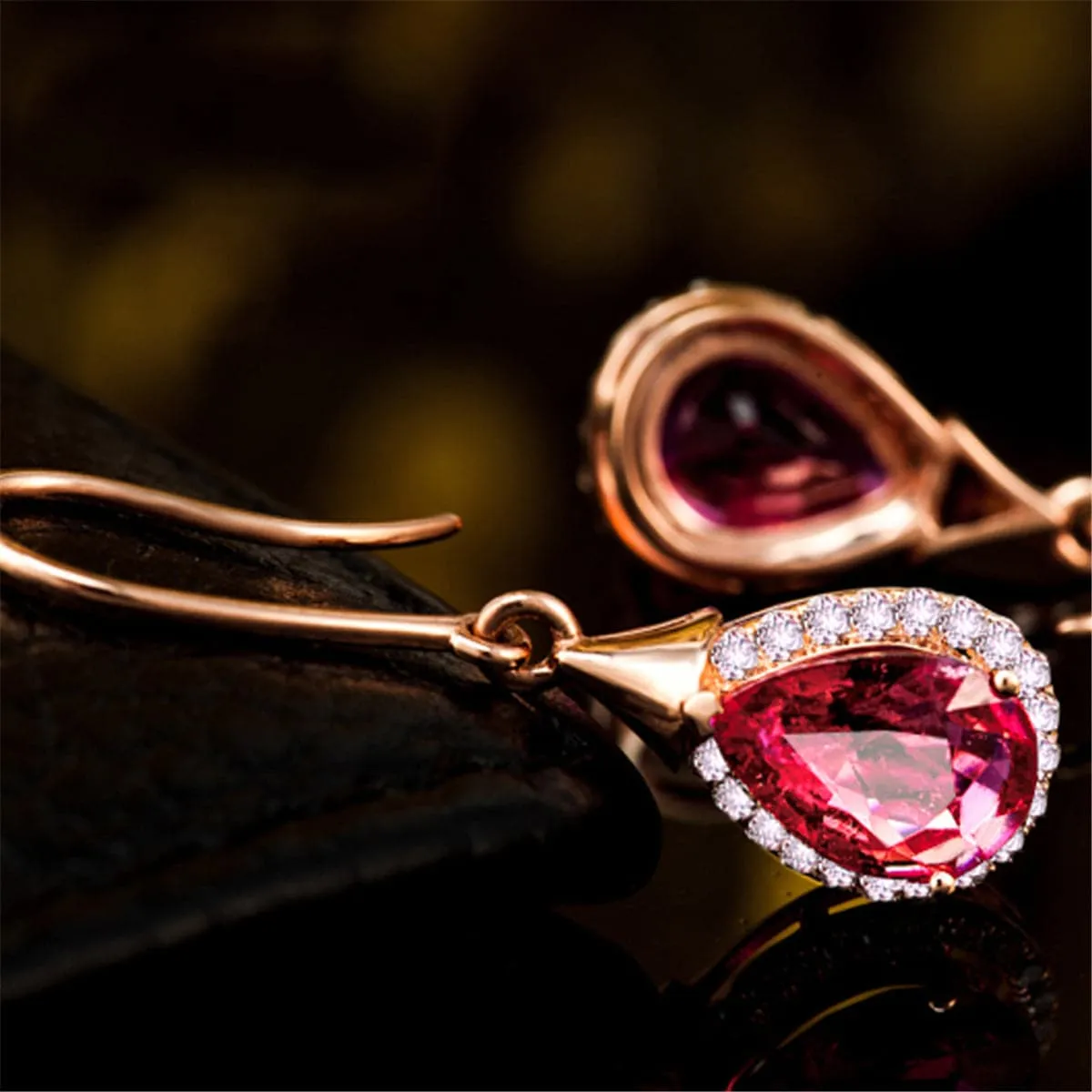 Red Crystal & Cubic Zirconia 18K Rose Gold-Plated Halo Teardrop Earrings