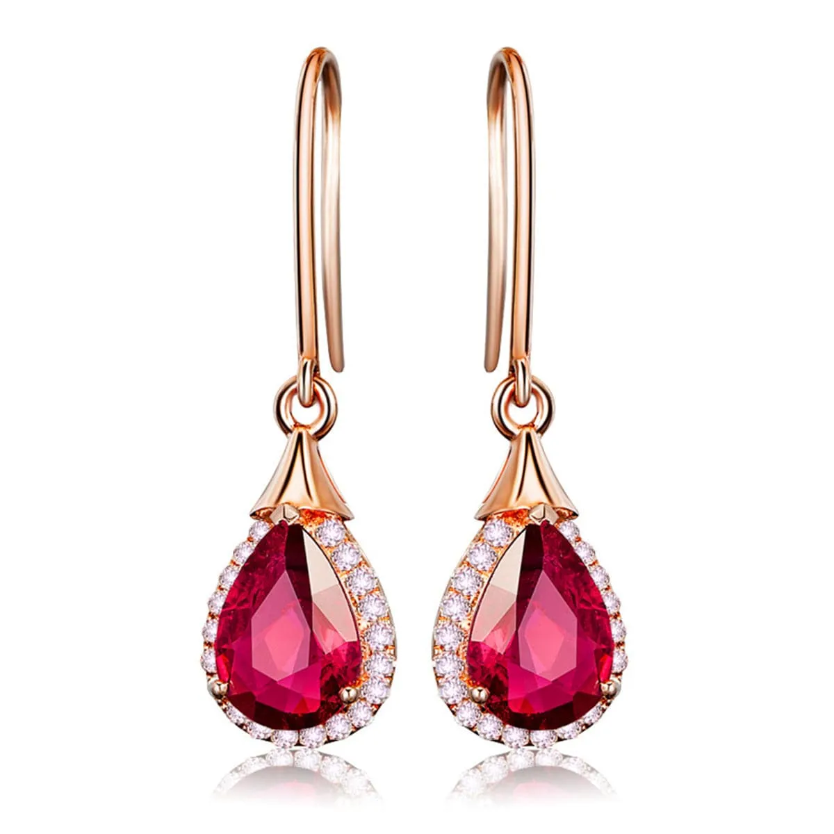 Red Crystal & Cubic Zirconia 18K Rose Gold-Plated Halo Teardrop Earrings