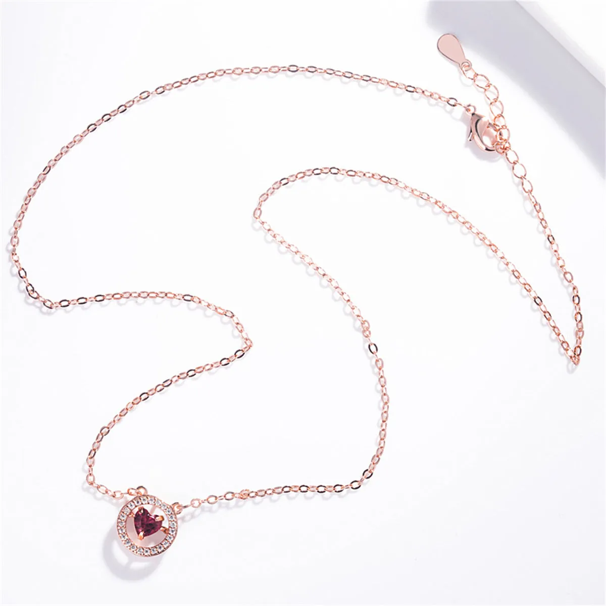 Red Crystal & Cubic Zirconia Halo Heart Pendant Necklace