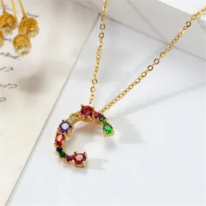 Red Multicolor Crystal & Cubic Zirconia Letter C Pendant Necklace