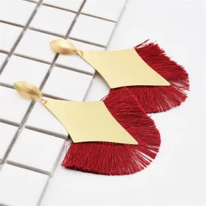 Red Polyster & 18K Gold-Plated Rhombus Tassel Fan Drop Earrings