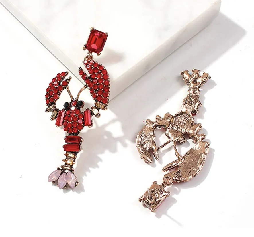 Red Rhinestone Crawfish Earrings