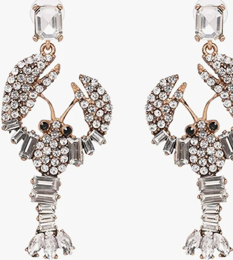 Red Rhinestone Crawfish Earrings