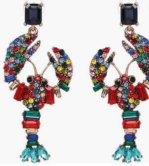 Red Rhinestone Crawfish Earrings