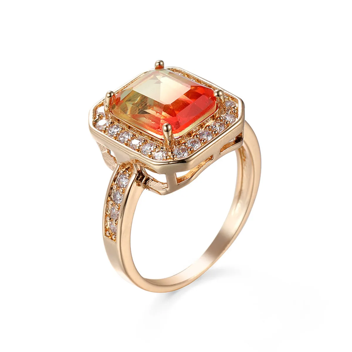 Red Yellow Crystal & Cubic Zirconia Halo Ring