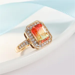 Red Yellow Crystal & Cubic Zirconia Halo Ring
