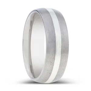 REN | Titanium Ring, Silver Inlay, Domed Brushed finished Edges