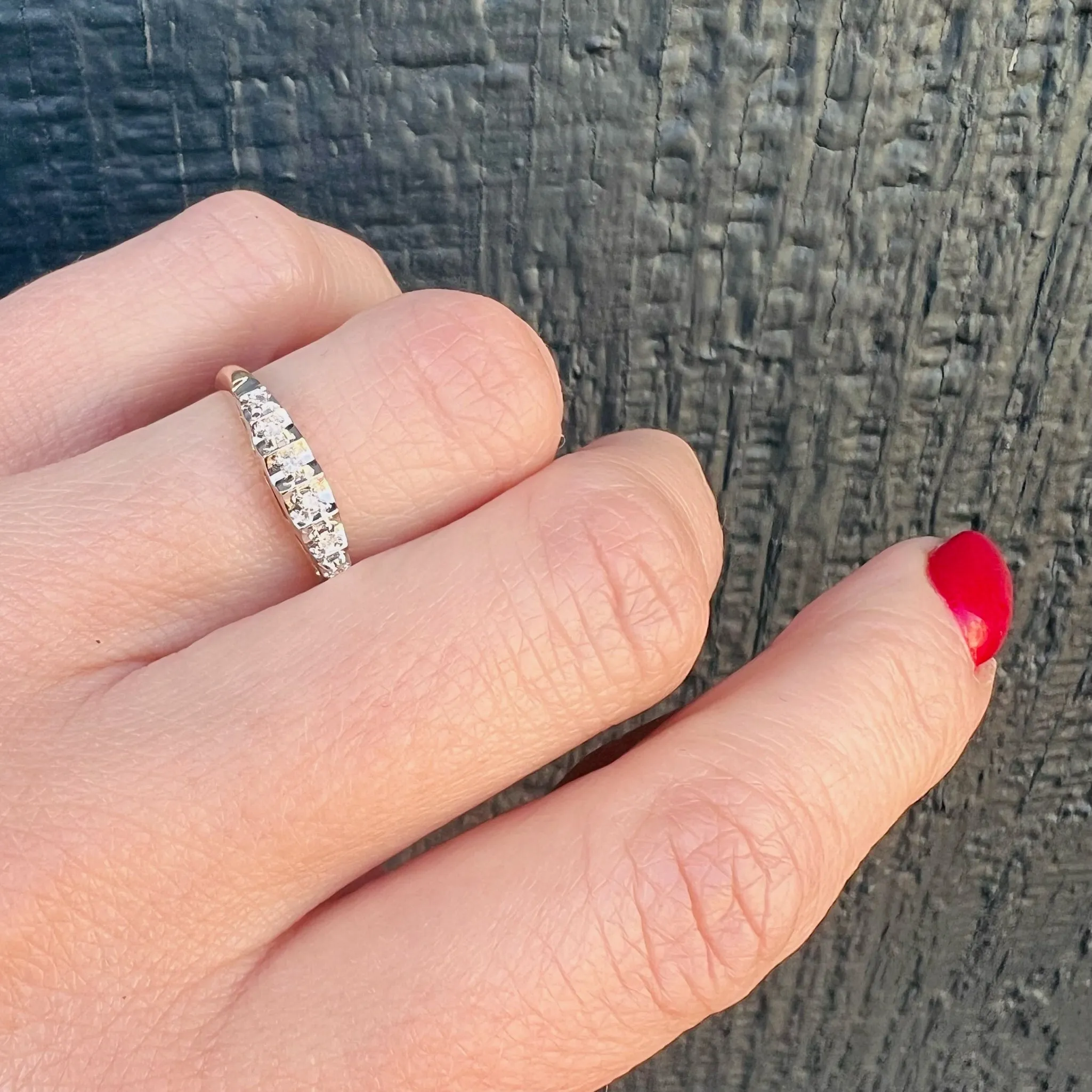 Retro Stepped Diamond Band in Two Tone Gold