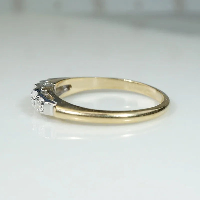 Retro Stepped Diamond Band in Two Tone Gold