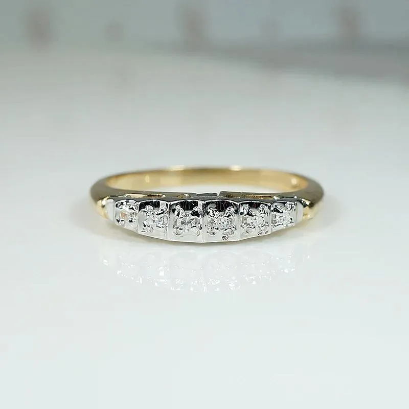 Retro Stepped Diamond Band in Two Tone Gold