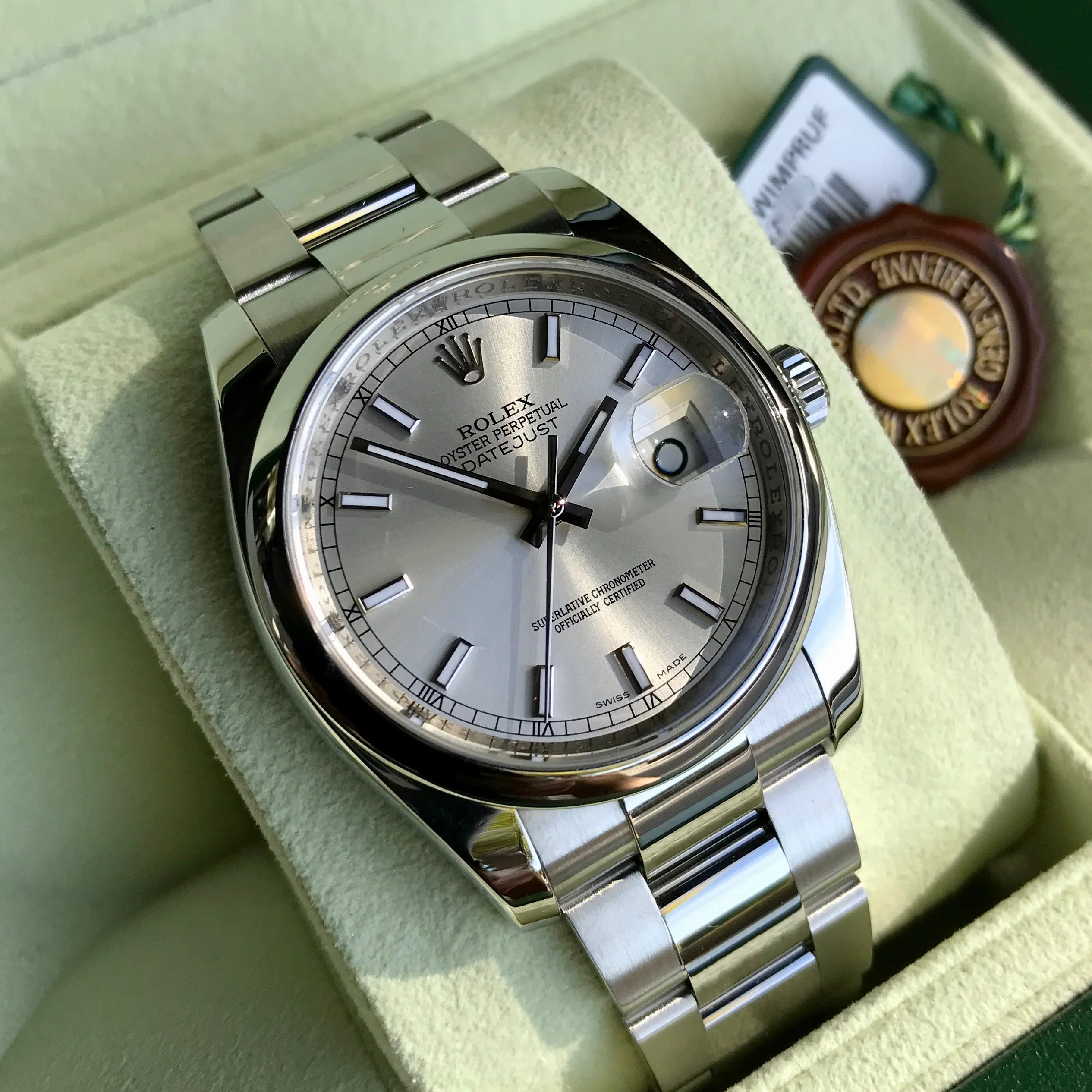 Rolex Datejust 116200 Oyster Perpetual Silver Stick Automatic Caliber 3135 Wristwatch