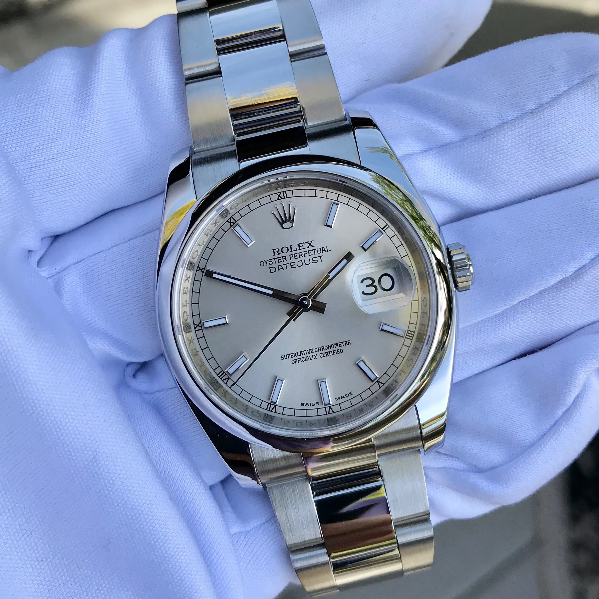 Rolex Datejust 116200 Oyster Perpetual Silver Stick Automatic Caliber 3135 Wristwatch