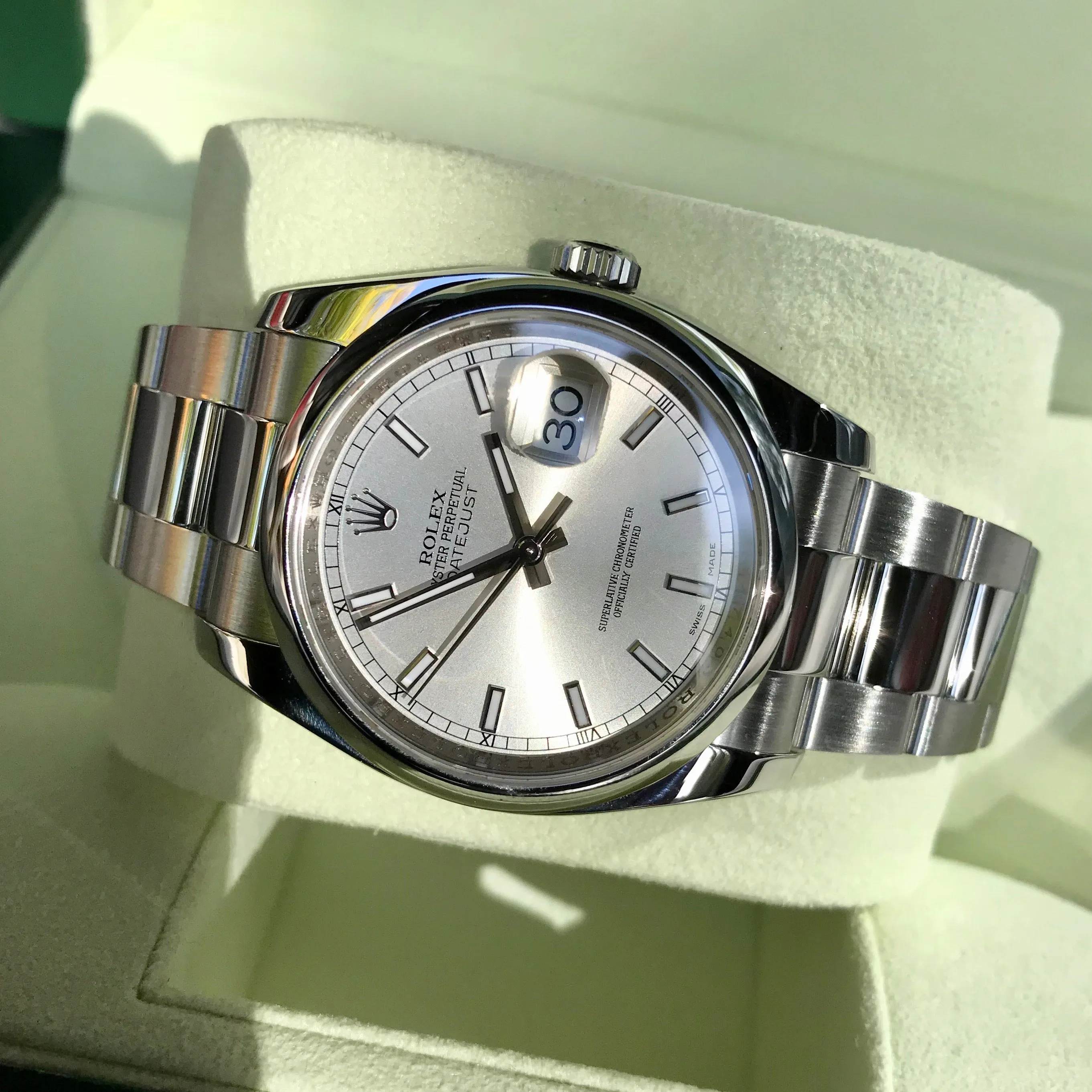 Rolex Datejust 116200 Oyster Perpetual Silver Stick Automatic Caliber 3135 Wristwatch
