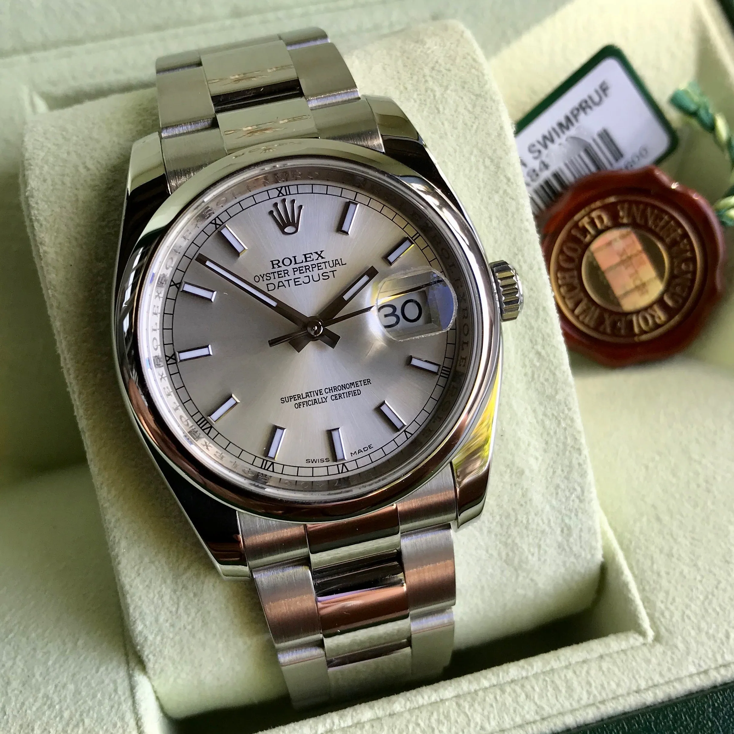 Rolex Datejust 116200 Oyster Perpetual Silver Stick Automatic Caliber 3135 Wristwatch