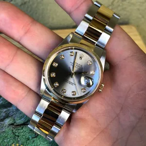 Rolex Datejust 16203 Steel Serti Diamond Two Tone 18K Gold Wristwatch Box & Papers