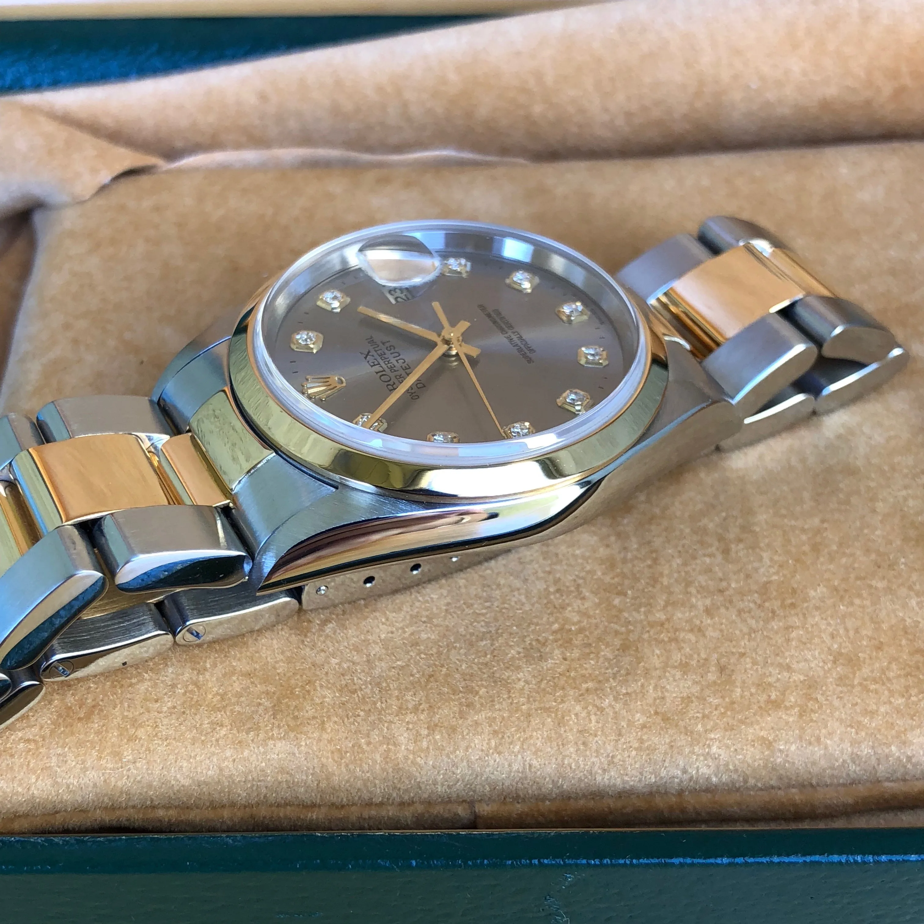 Rolex Datejust 16203 Steel Serti Diamond Two Tone 18K Gold Wristwatch Box & Papers
