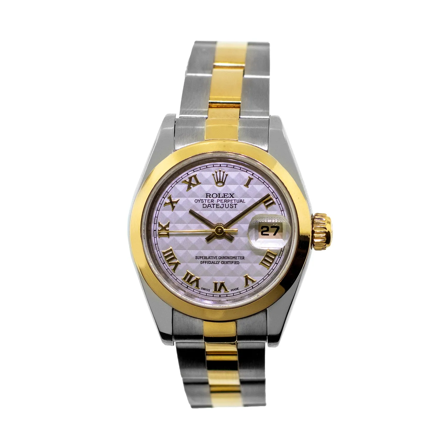 Rolex Datejust 26mm Yellow Gold & Steel Ivory Pyramid Roman Dial and Smooth Bezel 69163