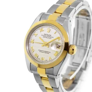 Rolex Datejust 26mm Yellow Gold & Steel Ivory Pyramid Roman Dial and Smooth Bezel 69163