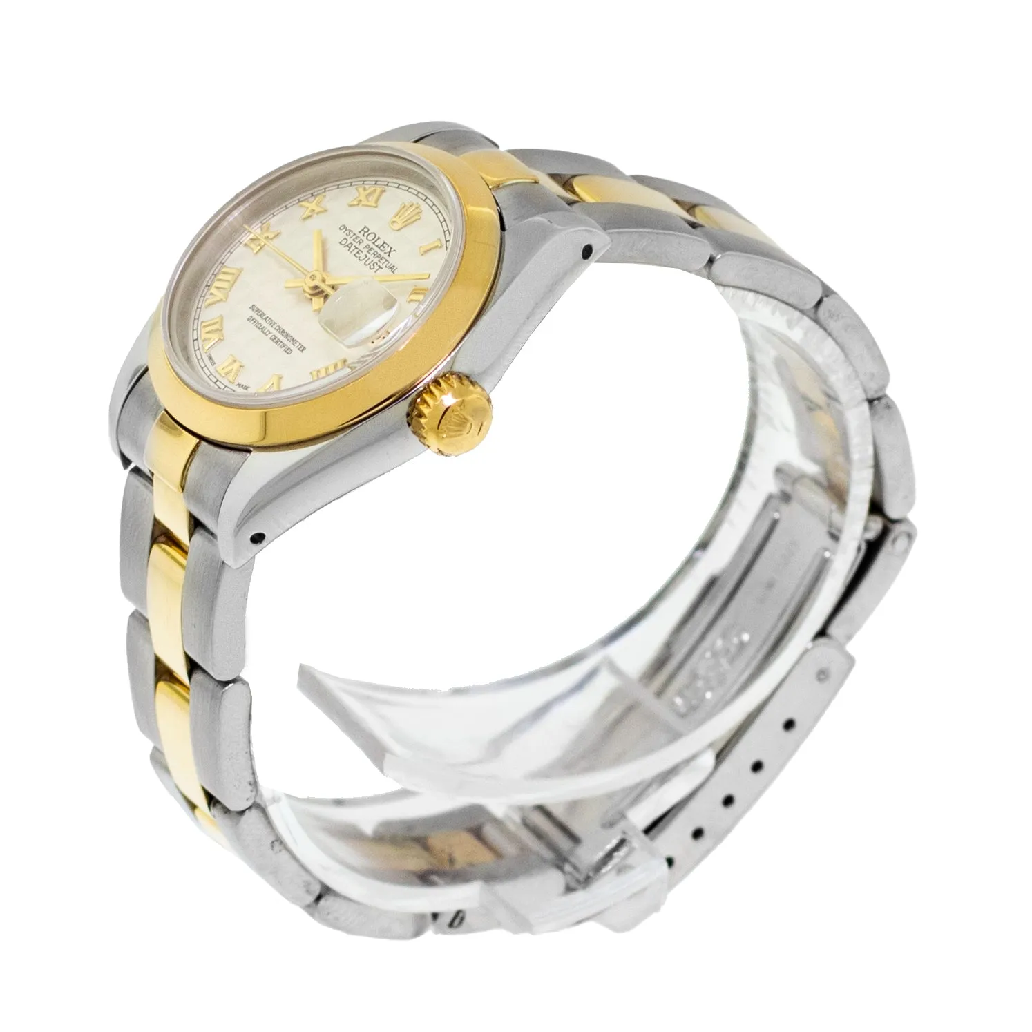Rolex Datejust 26mm Yellow Gold & Steel Ivory Pyramid Roman Dial and Smooth Bezel 69163