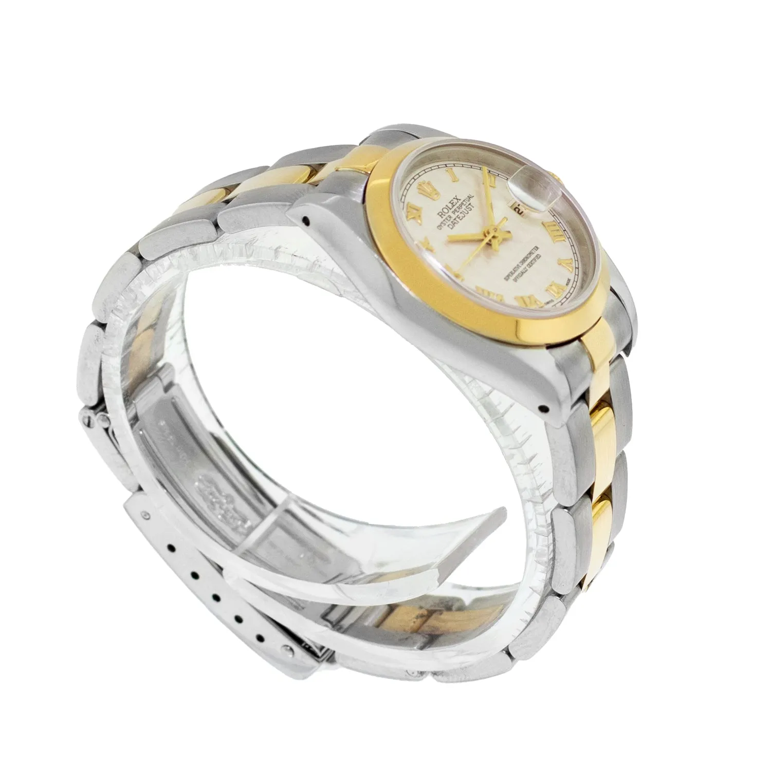 Rolex Datejust 26mm Yellow Gold & Steel Ivory Pyramid Roman Dial and Smooth Bezel 69163