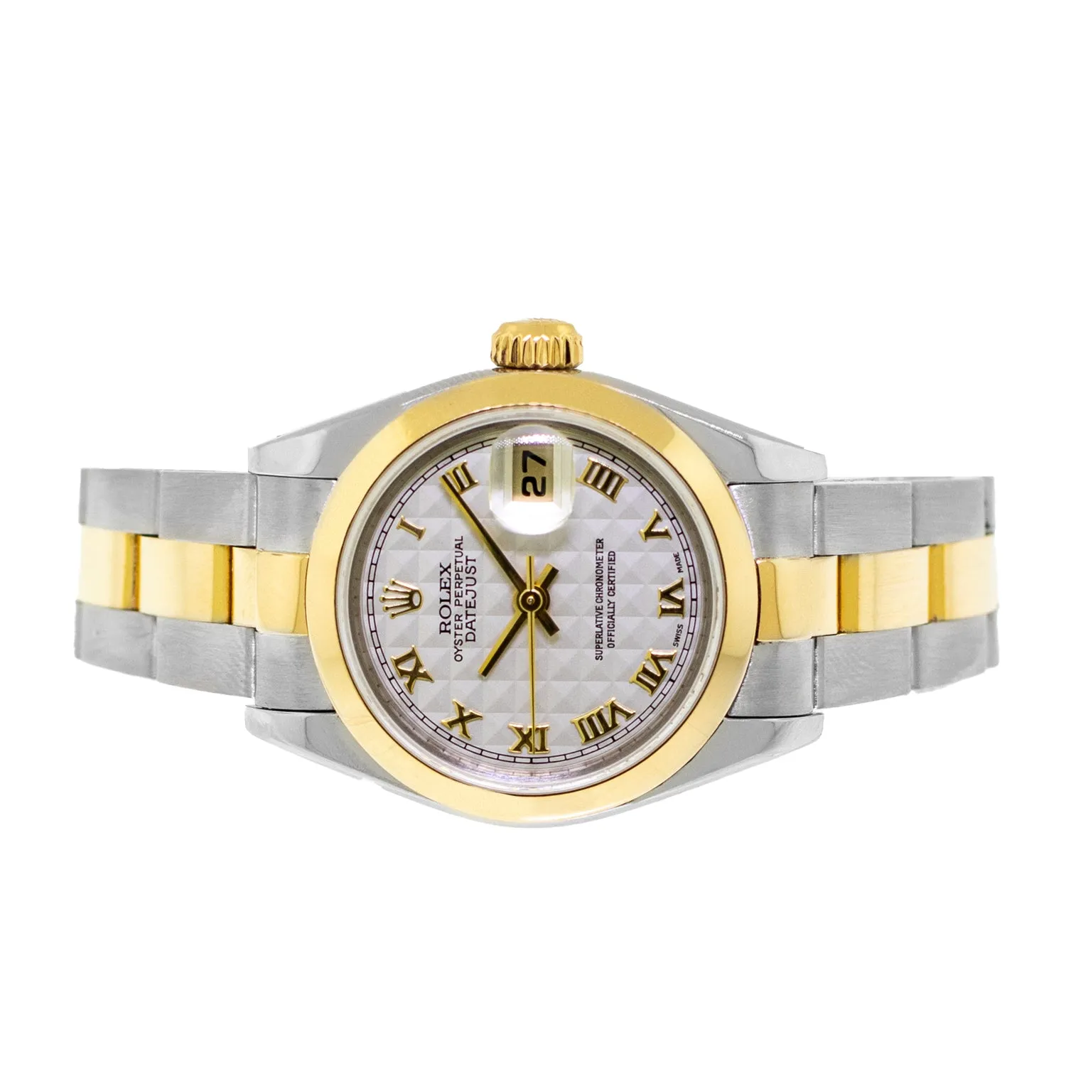 Rolex Datejust 26mm Yellow Gold & Steel Ivory Pyramid Roman Dial and Smooth Bezel 69163