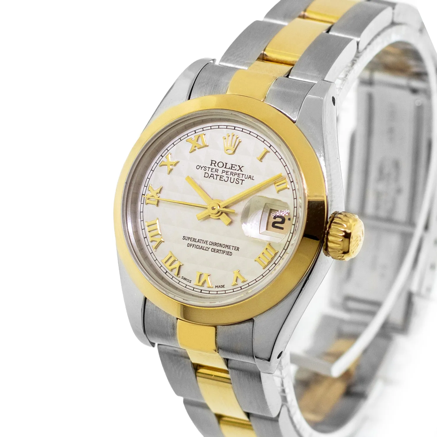 Rolex Datejust 26mm Yellow Gold & Steel Ivory Pyramid Roman Dial and Smooth Bezel 69163