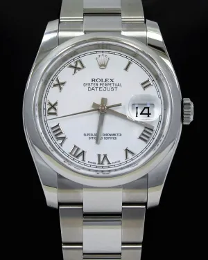 Rolex Datejust 36mm 116200  Oyster Perpetual White Roman Dial