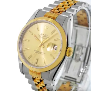 Rolex Datejust 36mm 18K Yellow Gold & Steel Champagne Index Dial Smooth Bezel 16203