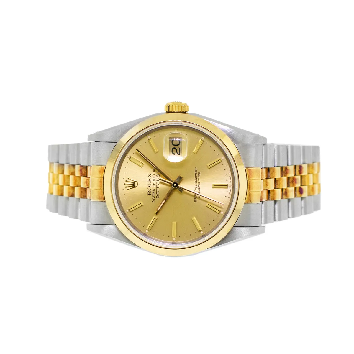Rolex Datejust 36mm 18K Yellow Gold & Steel Champagne Index Dial Smooth Bezel 16203