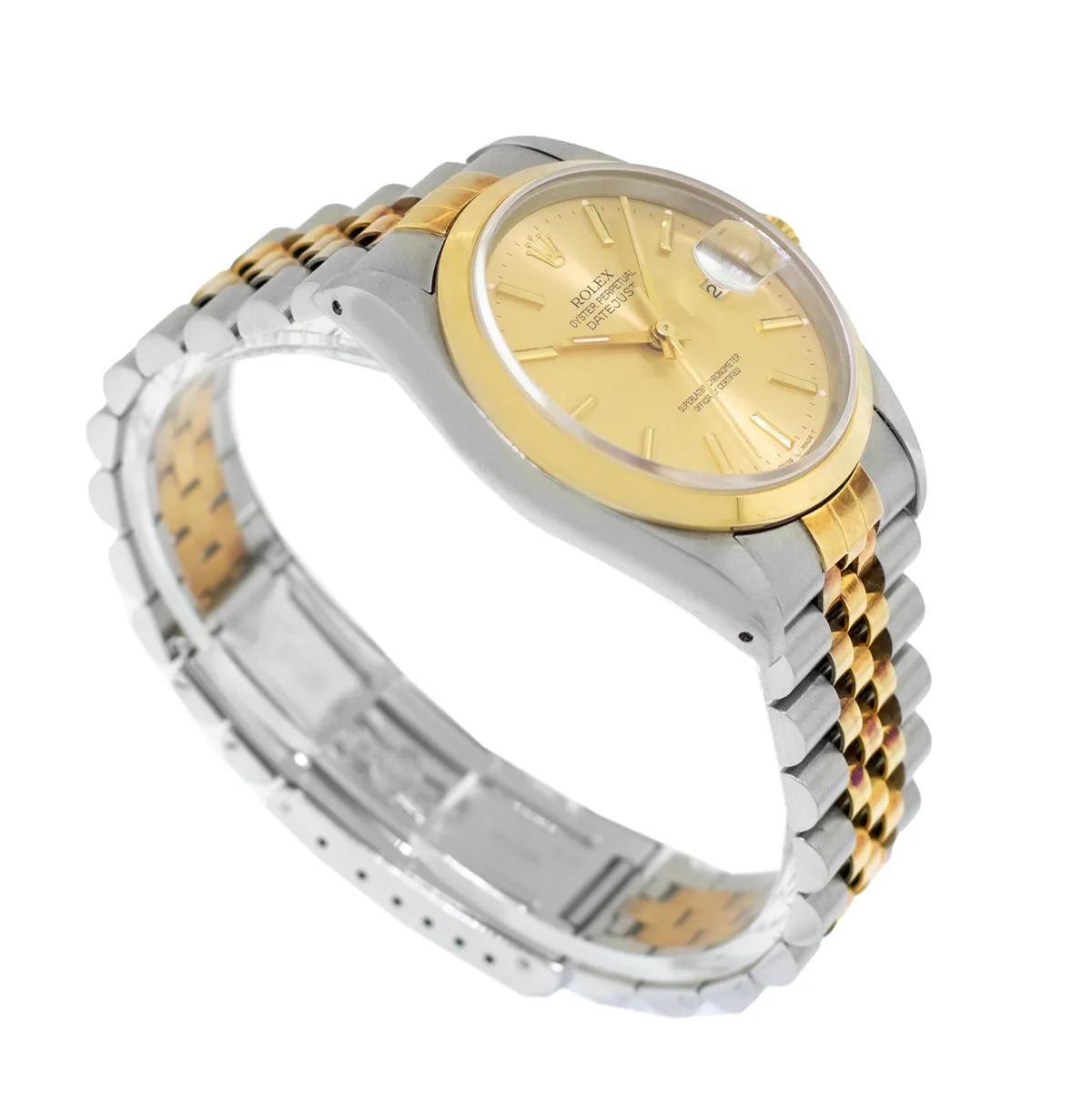 Rolex Datejust 36mm 18K Yellow Gold & Steel Champagne Index Dial Smooth Bezel 16203