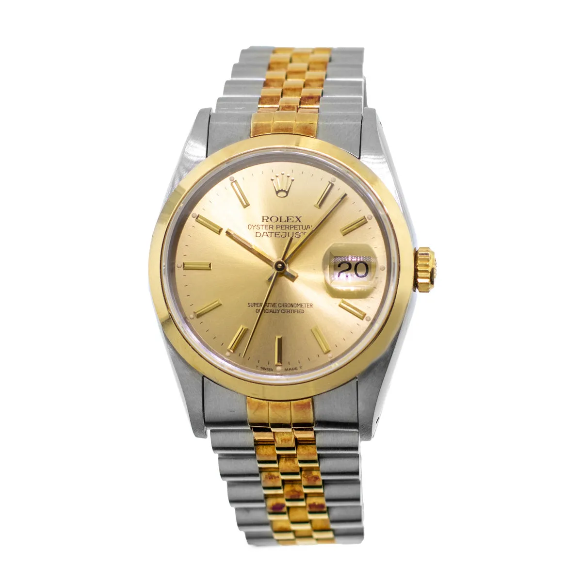 Rolex Datejust 36mm 18K Yellow Gold & Steel Champagne Index Dial Smooth Bezel 16203