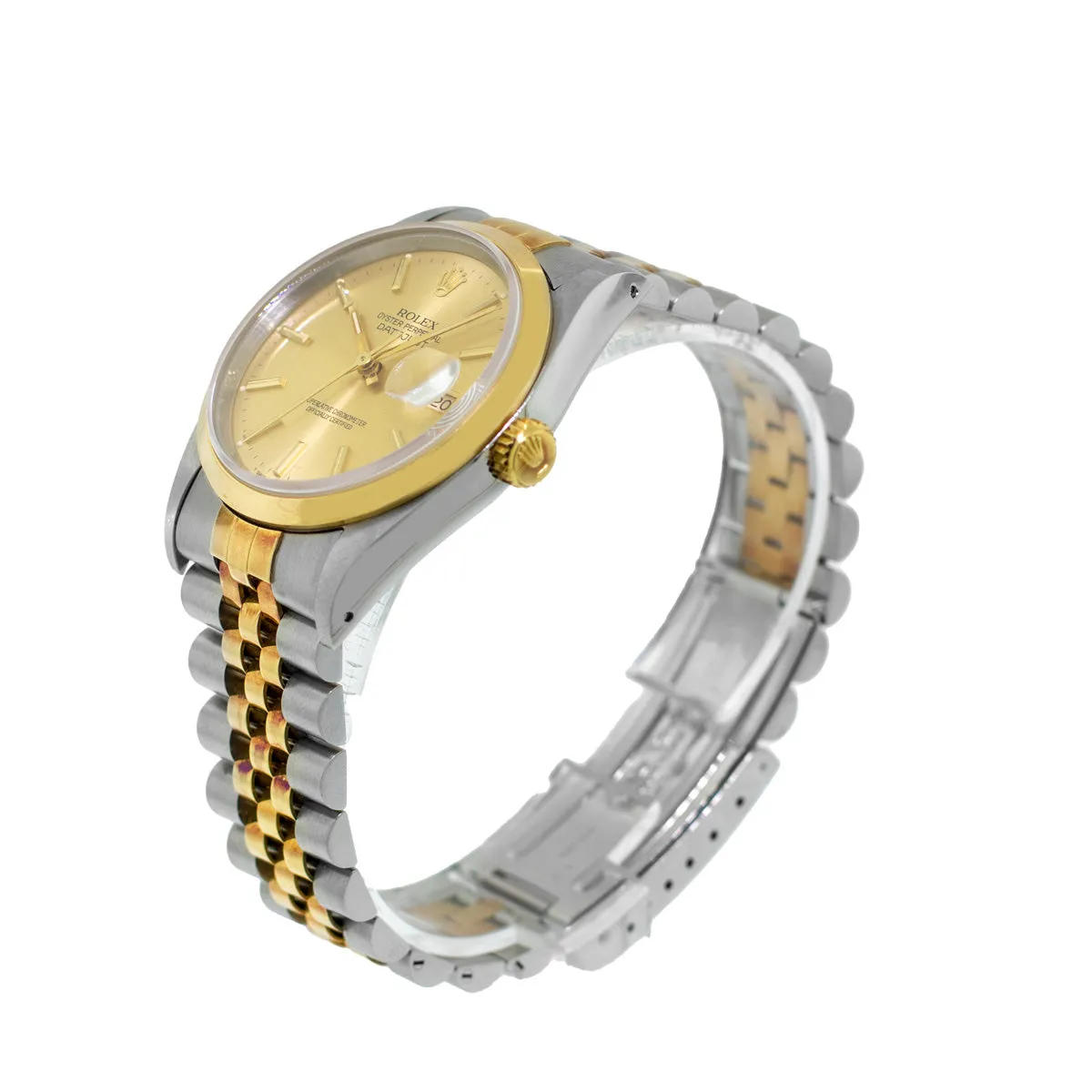 Rolex Datejust 36mm 18K Yellow Gold & Steel Champagne Index Dial Smooth Bezel 16203