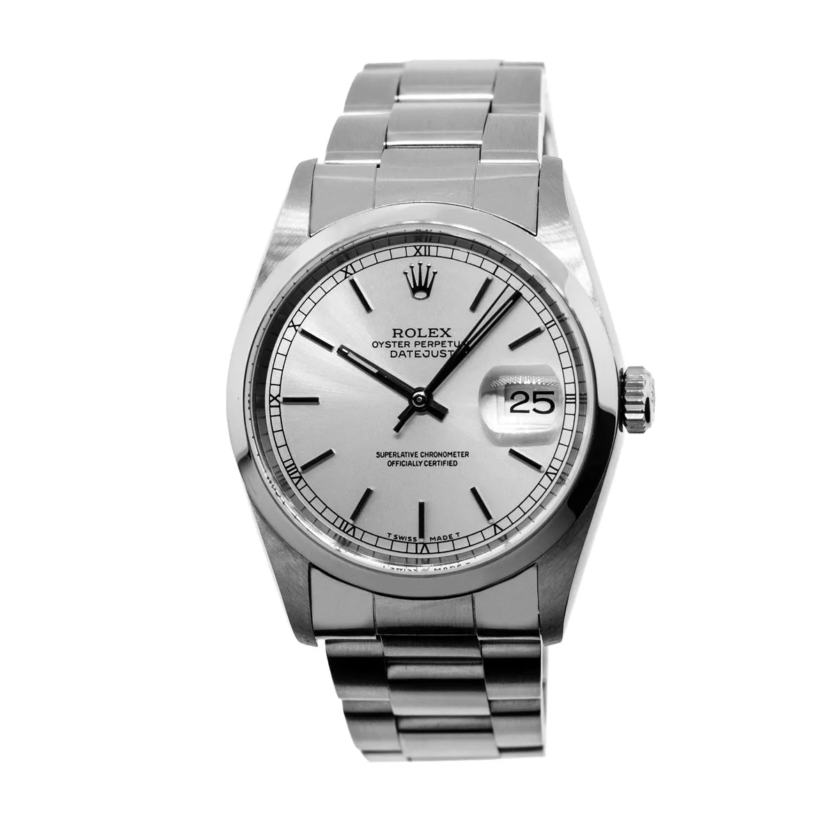 Rolex Datejust 36mm Stainless Steel Silver Index Dial & Smooth Bezel 16200
