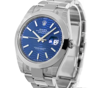 Rolex Datejust II 41mm Stainless Steel Blue Motif Index Dial & Smooth Bezel 126300