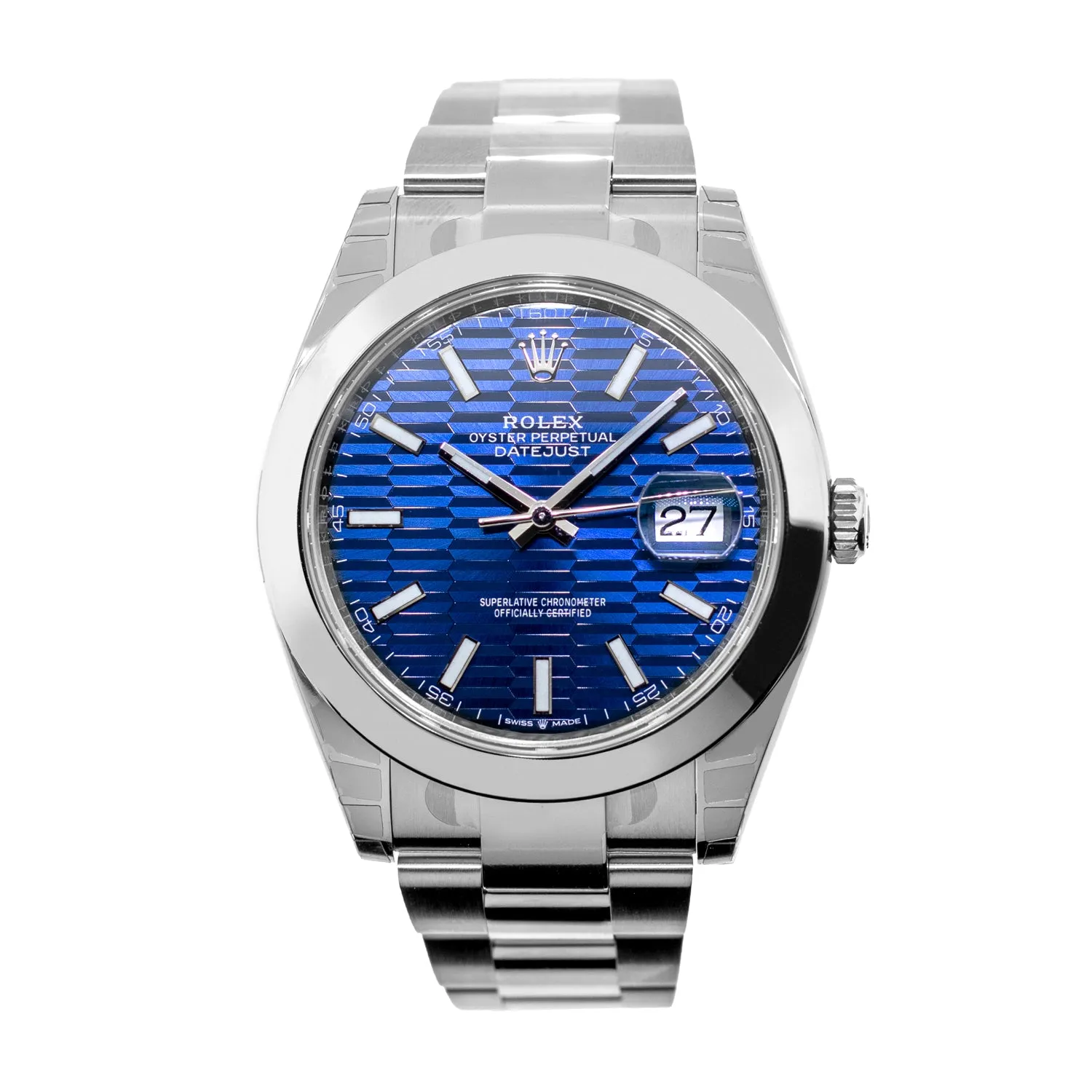Rolex Datejust II 41mm Stainless Steel Blue Motif Index Dial & Smooth Bezel 126300
