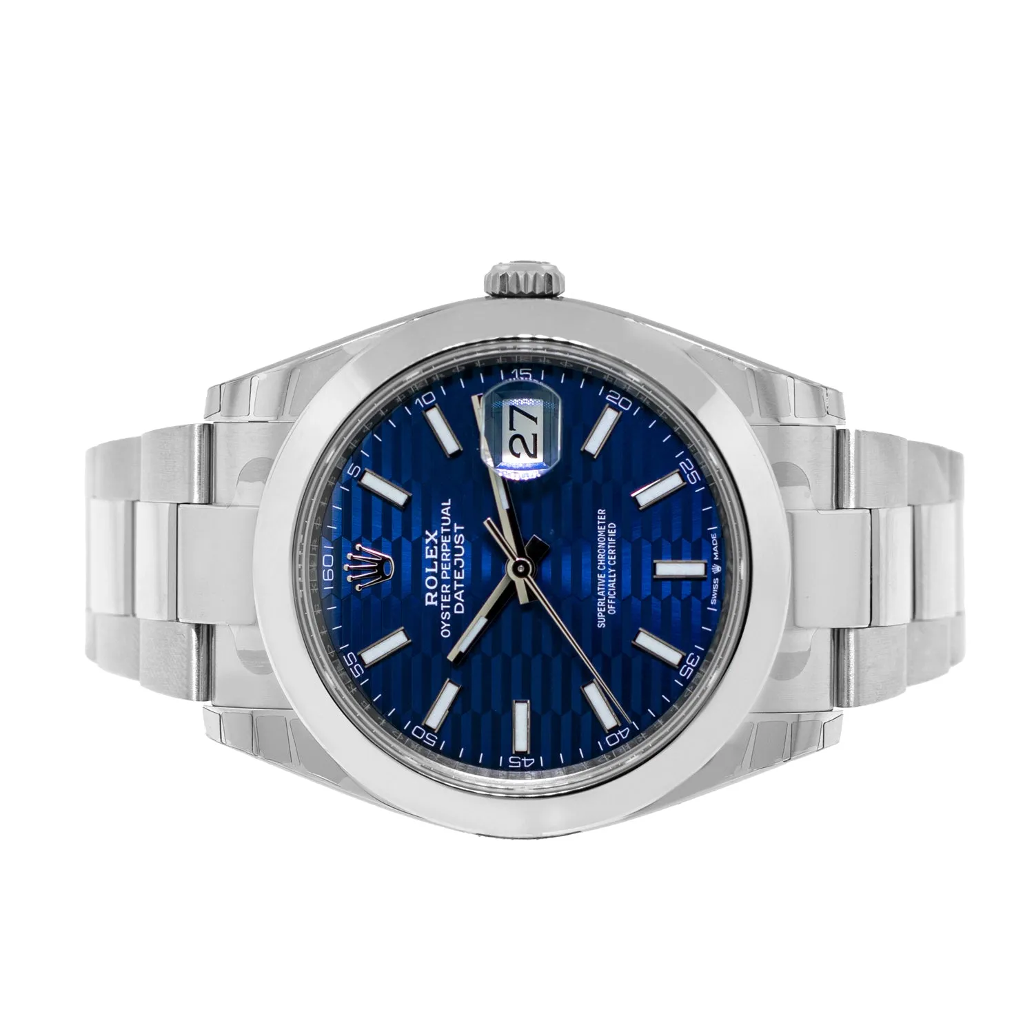 Rolex Datejust II 41mm Stainless Steel Blue Motif Index Dial & Smooth Bezel 126300