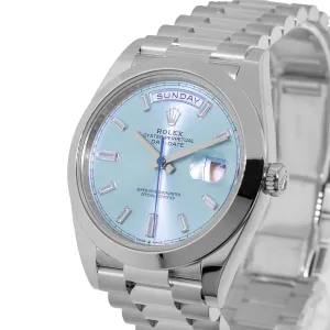 Rolex Day-Date 40mm Platinum Ice Blue Diamond Dial & Smooth Bezel 228206