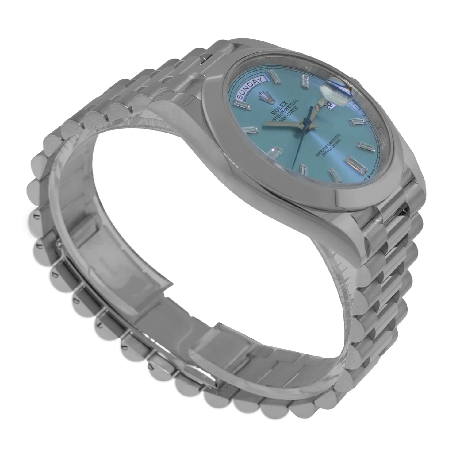 Rolex Day-Date 40mm Platinum Ice Blue Diamond Dial & Smooth Bezel 228206
