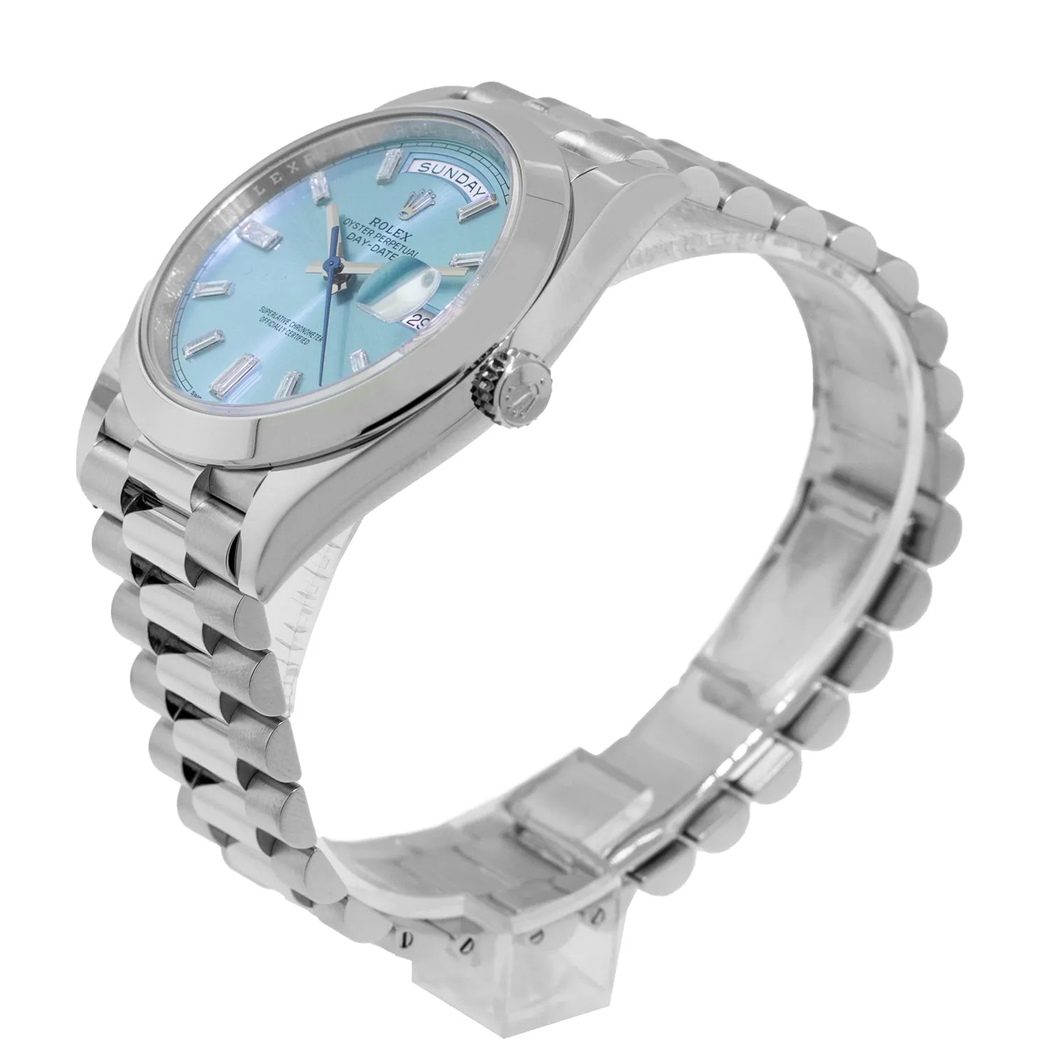 Rolex Day-Date 40mm Platinum Ice Blue Diamond Dial & Smooth Bezel 228206