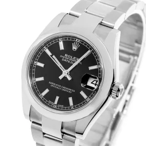 Rolex Lady-Datejust 31mm Stainless Steel Black Index Dial & Smooth Bezel 178240