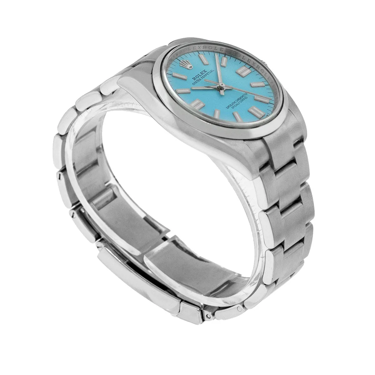 Rolex Oyster Perpetual 34mm Stainless Steel CUSTOM Tiffany Blue Index Dial & Smooth Bezel 114210