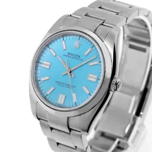 Rolex Oyster Perpetual 34mm Stainless Steel CUSTOM Tiffany Blue Index Dial & Smooth Bezel 114210