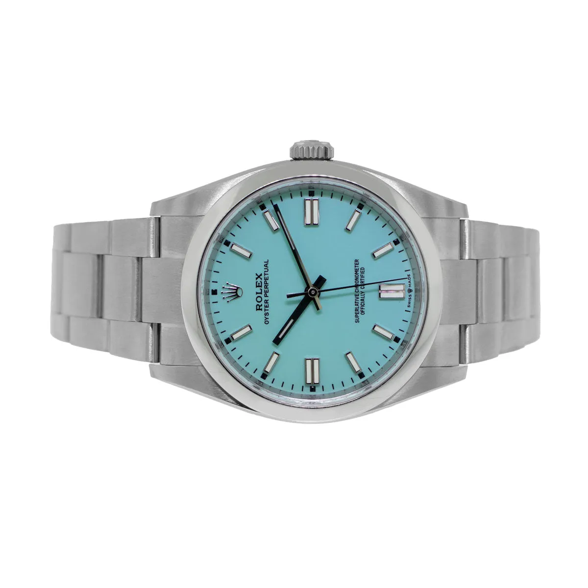 Rolex Oyster Perpetual 36mm Stainless Steel CUSTOM Tiffany Blue Index Dial & Smooth Bezel 126000
