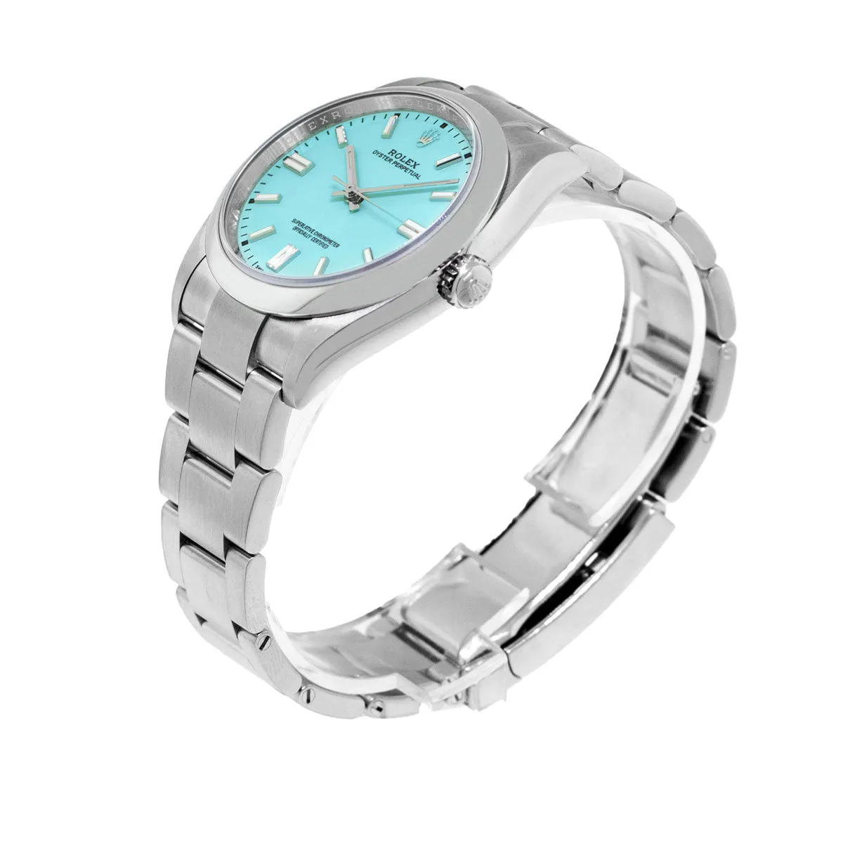 Rolex Oyster Perpetual 36mm Stainless Steel CUSTOM Tiffany Blue Index Dial & Smooth Bezel 126000