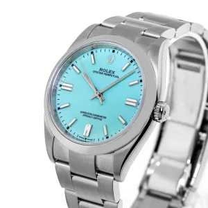 Rolex Oyster Perpetual 36mm Stainless Steel CUSTOM Tiffany Blue Index Dial & Smooth Bezel 126000