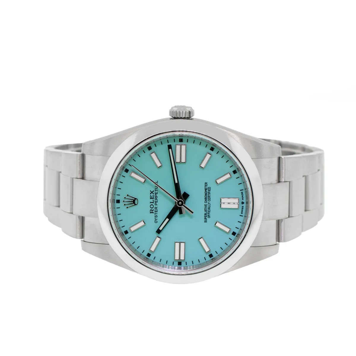 Rolex Oyster Perpetual 41mm Stainless Steel CUSTOM Tiffany Blue Index Dial & Smooth Bezel 124300