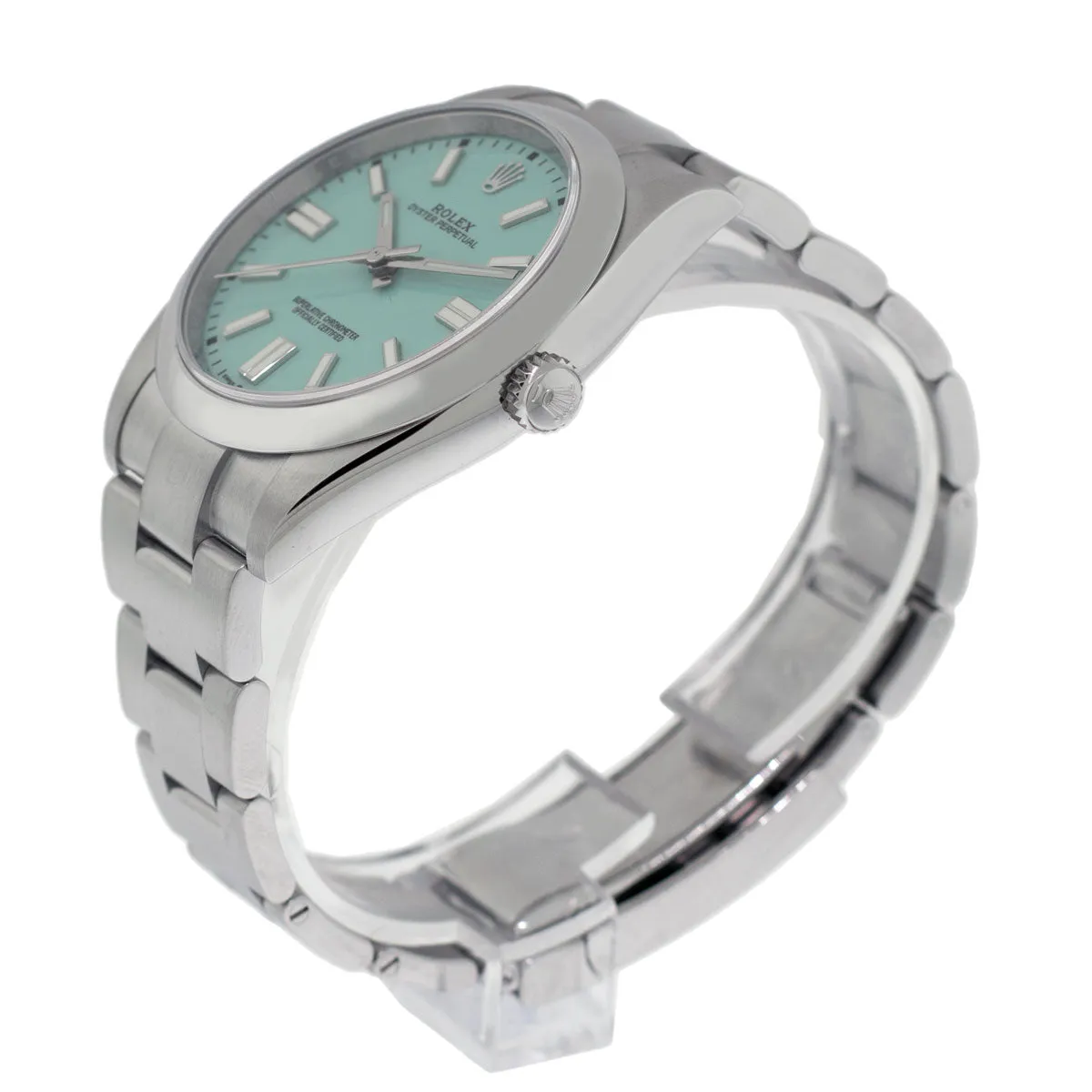 Rolex Oyster Perpetual 41mm Stainless Steel CUSTOM Tiffany Blue Index Dial & Smooth Bezel 124300