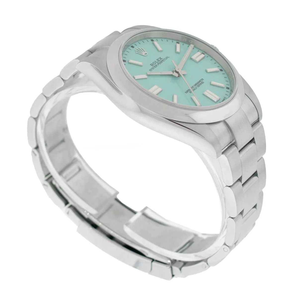 Rolex Oyster Perpetual 41mm Stainless Steel CUSTOM Tiffany Blue Index Dial & Smooth Bezel 124300