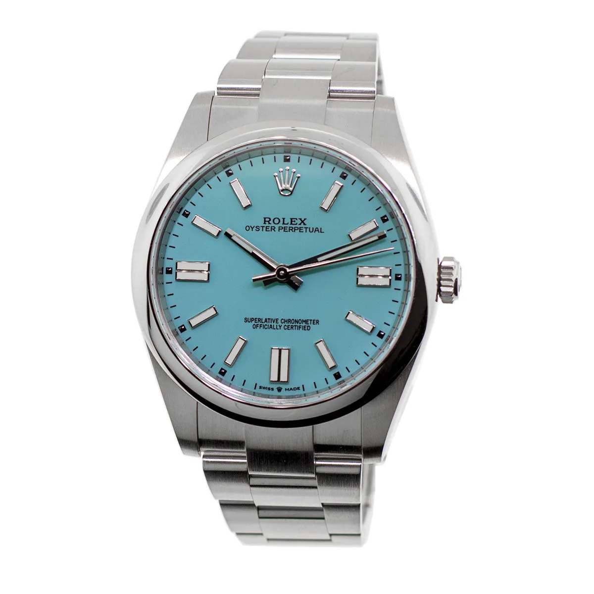 Rolex Oyster Perpetual 41mm Stainless Steel CUSTOM Tiffany Blue Index Dial & Smooth Bezel 124300