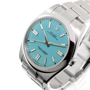 Rolex Oyster Perpetual 41mm Stainless Steel CUSTOM Tiffany Blue Index Dial & Smooth Bezel 124300